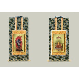 Kyoto Butsudan Isemura, Set of 2, Buddhist Altar Wall Scroll, Samurai Shuren, (50s, Shingon Sect Navy Surface)