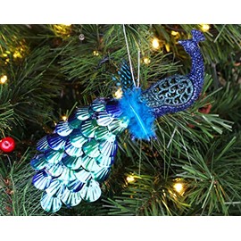 Christmas Concepts® 20cm Peacock Decoration With Jewelled Tail - Luxury Christmas Tree Decorations (Midnight Blue Sequins, Pack of 1)