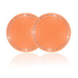 JUSTTOP Car Cup Holder Coaster, 2 Pack Universal Auto Anti Slip Cup Holder Insert Coaster, Bling Crystal Rhinestone Car Interior Accessories-Orange