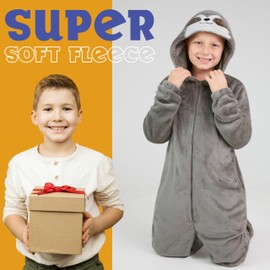 CityComfort children's bathrobe, fluffy sloth dressing gown, fleece bathrobe for girls, dressing gown for children and teenagers, 7-14 years, Dark Beige, 9-10 Jahre