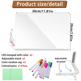 Leuchtendes Led Zeichenbrett für Kinder,2 Leuchtendes Zeichenbrett,Led Maltafel kinder,led maltafel kinder,Werben Kritzellicht,Notiztafel mit Farben,Transparente Acryl 30x20cm Abwischbar Drawing Board