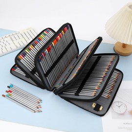 HMZSP Large Capacity Colored Pencil Case - 250 Slots PU leather with Zipper Closure Portable Organizer for Watercolor Pencils Ideal for Artists for Artists (Black)