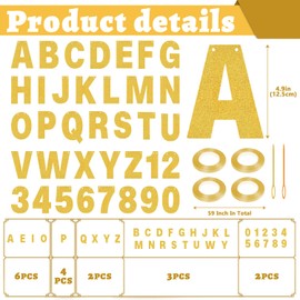113 Pcs Gold DIY Make Your Own Banner, Glitter Diy Banner Kit with Letters, Custom Birthday Banners Including 107 Letters and Numbers 4 Ribbon 2 Threading Device, Customizable Banner Kit for Wedding