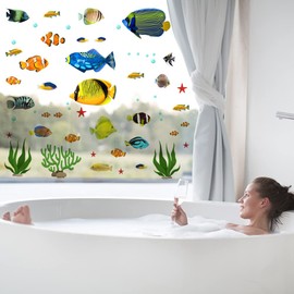 milaosk Pack of 2 Wall Tattoo Tropical Fish Wall Stickers Under the Sea Wall Sticker Cartoon Fish Wall Sticker Waterproof for Bathroom Children's Room Wall Decoration