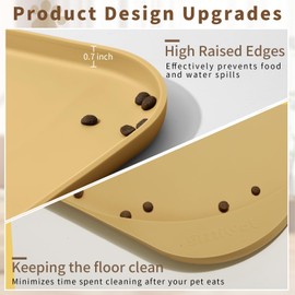 SMILOOL Silicone Pet Feeding Mat with Raised Edge & Residue Collection Pocket for Food and Water, Dog Bowl Mats, Cat Bowls Placemat with High Lip for Floor Waterproof, 19 x 12 x 0.7 Beige
