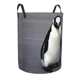Cute Penguin Print Circular Protable Storage Bin Organizer Round Basket For Laundry Hamper With Handles