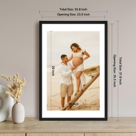 LUGHFSV 24x36 Large Picture Frame for Wall, Display Poster 20 x 30 with Mat or 24 x 36 Without Mat, Vertical or Horizontal Wall Hanging Large Poster Frame for Photo and Posters (Black, 24X36-2P)