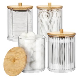 Gowkeey Pack of 4 Cotton Buds Container, Acrylic Cotton Pads Storage, Cotton Bud Holder, Cotton Balls Container Box, Cotton Pad Dispenser for Dressing Table Bathroom (B)