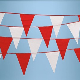 SSWBasics Red and White Pennant Flags on String - Durable Red Flags for Outdoor Events - Ideal Pennant Flag Banners for Parties, Festivals, and Decorations