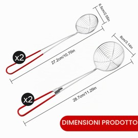 4 Pezzi Colino per Fonduta in Acciaio Inox, Schiumarola con Manico Lungo, Resistente al Calore e alla Ruggine, per Fonduta, Verdure, Carne e Pesce