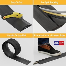 Protector Cubre Cable para Piso D-Line FC83B | Cubiertas para Cables Unibles de Mediana Resistencia | Proteja los Cables y Evite el Peligro de Tropiezo | 6 Pies de Largo | Cavidad para Cable 1 3/16" (Ancho) x 3/8" (Alto) | Negro