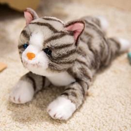 PEACH CAT Striped Cat Stuffed Animal 9.8" Realistic Kitten Plushies Soft Plush Toys Gifts for Kids Grey