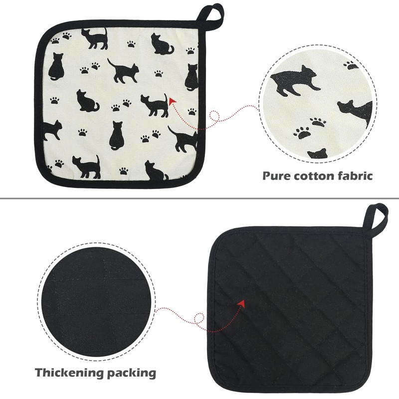 Pot Holders for Kitchen Hot Pads with Pocket Cat Pattern