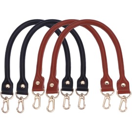 PH PandaHall 4pcs Leather Bag Straps, 15.7 inch Purse Handles Leather Bag Handle Replacement Handle with Golden Swivel Buckles for Handbag Shoulder Bag Tote Crochet Bag, Brown/Balck
