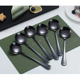 Black Soup Spoons, Kyraton 6-Piece Stainless Steel Round Spoon with Black Titanium Coating, Black Tablespoon, Spoon Cutlery Dishwasher Safe 6