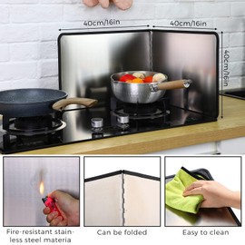 Grease Splatter Guard 2 Pieces 2 Sided Splash Guard for Stove Foldable Backsplash Protector Behind Stove Nonstick Stainless Steel Backsplash for Stove Screen Protector (15.75 x 15.75 Inches)