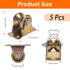 Pack of 5 pulleys for ropes, V-groove roller wheel, steel swivel castors, load capacity 200 kg, pulley steel cable, cable pulley with ball bearing, pulley stainless steel, mini pulley