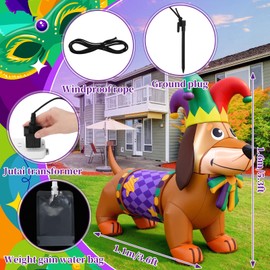 Leyndo 5.3 ft Mardi Gras Inflatable Outdoor Decorations Mardi Gras Dachshund Dog Inflatable Blow up Dachshund Dog with Built-in LED Lights for Holiday Party Indoor Outdoor Garden Lawn Yard Decoration