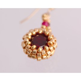 Small Gold and Ruby Red Crystal Earrings with 14k Gold Filled Earwires