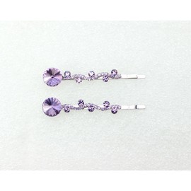 Faship A Pair Of Violet Purple Premium Rhinestone Crystal Floral Hair Clips 2 Pcs Pins - Violet