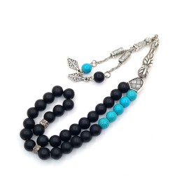 Tesbih Tasbih Tespih Misbaha Subha 33 Prayer Beads Muslim Islamic Rosary Prayer Worship Accessories 8 mm Semi-Precious Stone Turquoise Onyx Black Beads Ball, Stone, Onyx, pearls, turquoise