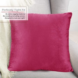 Throw Pillow Inserts Pack of 2 with Velvet Soft Solid Decorative Square Throw Pillow Covers Set for Sofa Couch Car Bedroom, 18X18 Throw Pillows Inserts with 16x16 Washable Cushion Covers, Hot Pink