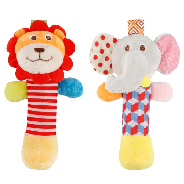 Rumyve 2pcs Plush Baby Soft Rattle Toys,Baby Rattle Toys 0-6
