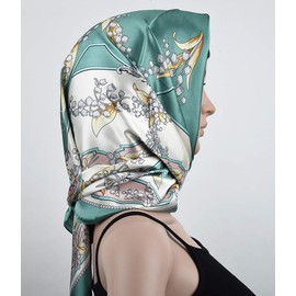 corciova 35 Women Silk Like Bell Orchid Dark Cyan Hair Scarf Curly Headband Tie Sleeping at Night Fashion Bandana Headscarf