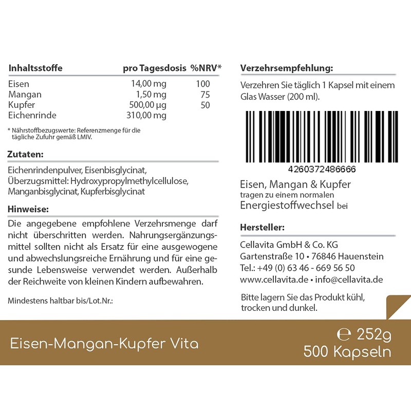 Cellavita Vita Iron Manganese Copper Trace Elements (Iron & Manganese