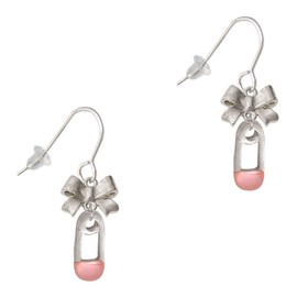 Delight Jewelry Silvertone Pink Baby Safety Pin Silvertone Bow French Earrings