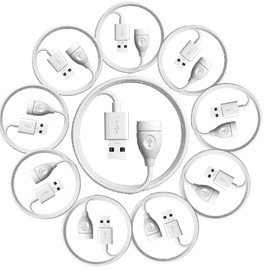 NSGWKZD 10-Pack White USB Extension Cord, Male to Female, 3.3 FT USB-A 2.0 Extender Cable Bulk Wholesale Lot