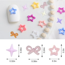 KWOLYKIM 180Pcs Colorful Bow Star Nail Art Charms 3D Starlight Bow-Knot Star Mix Color Nail Art Accessories Kawaii Resin Nail Rhinestone for Acrylic Nail Decoration Manicure DIY for Women Girls