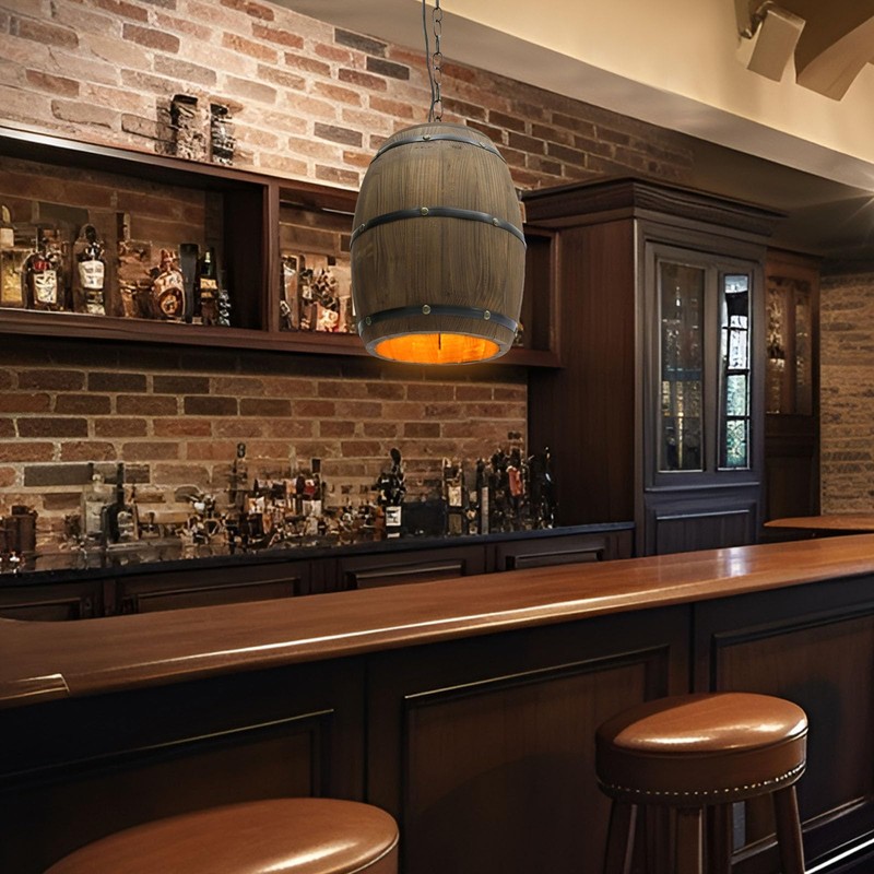 DDBESSIC Antique Wine Barrel Pendant Light Wood Bar Cafe Lights