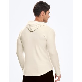 JMIERR Men's Fleece Hoodies Muscle Long Sleeve T Shirts Casual Fall Fashion Gym Workout Athletic Longline Hooded Sweatshirt Pullover, US40(M), Beige
