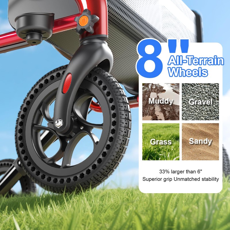 SUCCU Walkers for Seniors with Seat, 8" All-Terrain Rollator Walker,