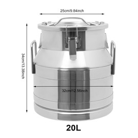 Milk Can, Stainless Steel Milk Can Heavy Duty Wine Pail Bucket Tote Jug with Faucet and Sealed Lid for Grain Wine Liquid (20L 5.28Gallon)