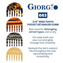 Giorgio G63 Wide Tooth Comb - Detangling, Pocket and Travel Comb for Thick Hair, Hair Detangler for Wet and Dry Everyday Care. Handmade, Saw-Cut, and Polished