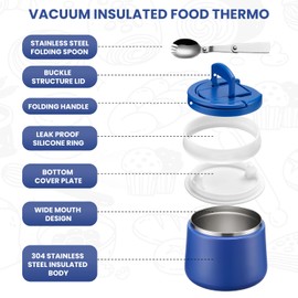 Soup Thermo for Hot Food Kids 14oz Lunch Containers with Buckle Lid Wide Mouth Hot Food Jar Vacuum Insulated Stainless Steel Bento Box Leakproof with Spoon (Light Blue)