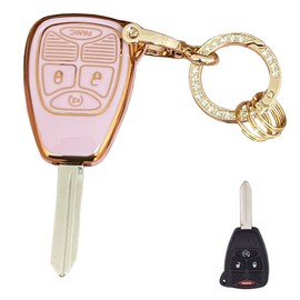 Rilnaewn Soft TPU for Jeep Key Fob Shell Fits for Jeep Wrangler/Compass/Dodge Ram/Durango/Caliber/Nitro/Dakota/Chrysler (B-Pink)