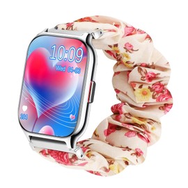 LYSANDRA for 22mm watch Band, 22mm abric Elastic Scrunchie Elastic Women Cute Replacement Straps Compatible with UAUE T60, TOZO S6,Tensky GTX12/208BT, Visit T70, IDW208 Watch (Pink Flower)