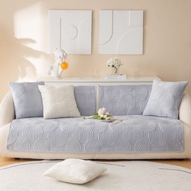 XSlive Soft Plush Geometric Quilted Couch Sofa Cover Boho Non Slip Fuzzy Sectional Couch Cover Solid Color Washable Sofa Slipcover Furniture Protector for Kids Dogs Cats (Gray,43"x43")