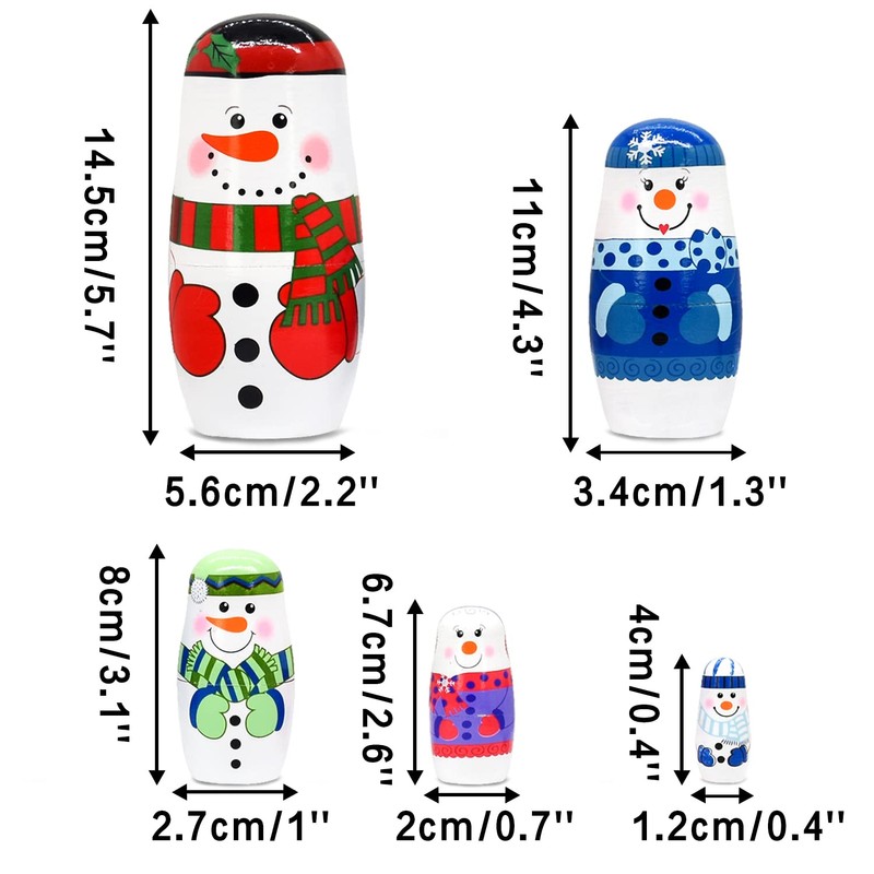 ELUTONG Russian Nesting Dolls for Kids - Traditional Snowman Wooden