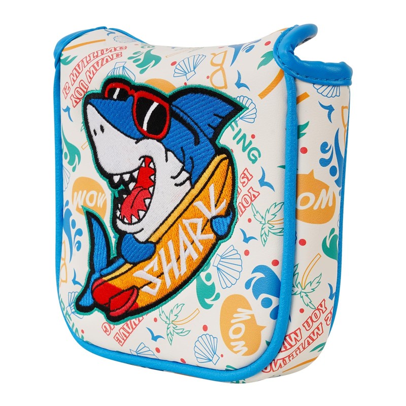 Colorful Golf Mallet Putter Headcover, Shark Embroidery Large Square Putter