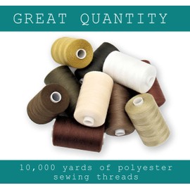 BlesSew Sewing Thread in Brown Color Tones - 10 Spools of Polyester Thread for Sewing Machine for Beginners, Hand Stitching & Quilting - 1000 yds Per Spool