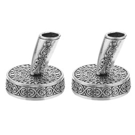 PATIKIL 2 Pieces Vintage Round Metal Pen Holder, Insertion Pen Stand Desktop Pens Base for Office Supplies Wedding Bridal Engagement Guests Book, Silver Tone