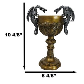 Ebros Gift Large Royal King Arthur Pendragon Dual Dragon Handles Holy Grail Chalice Medieval 10.5" H Decorative Goblet Golden Cup Merlin Lady Of The Lake Tales