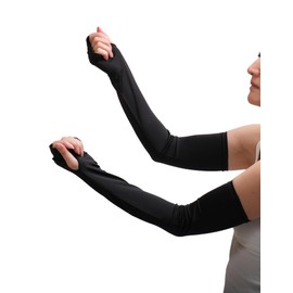 [ワンディーベル] アームカバー 【接触冷感】 ひんやり 涼しい サラサラ 腕カバー 日焼け防止 UVカット レディース (ロングブラック)