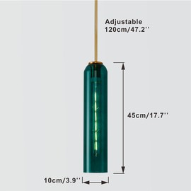 BOKT Nordic Modern Pendant Light Mid Century 1-Light Pendant LED Lamp Fixture with Long Tube Tinted Glass for Kitchen Island Dining Room Living Room Hanging Light Fixture E26 Base (Green)