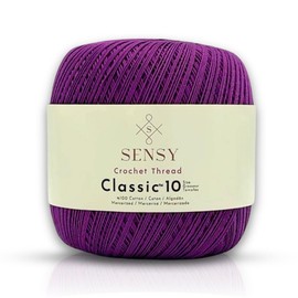 Sensy Crochet Thread Classic Size 10, 100% Mercerized Giza Cotton, 617 Yards, Gauge 0 Lace (Purple)