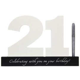 Carousel Home and Gifts Birthday signature plaque, signature numbers 21 birthday keepsake ~ White wooden number blocks with pen included, happy 21st birthday plaque, guest book sign